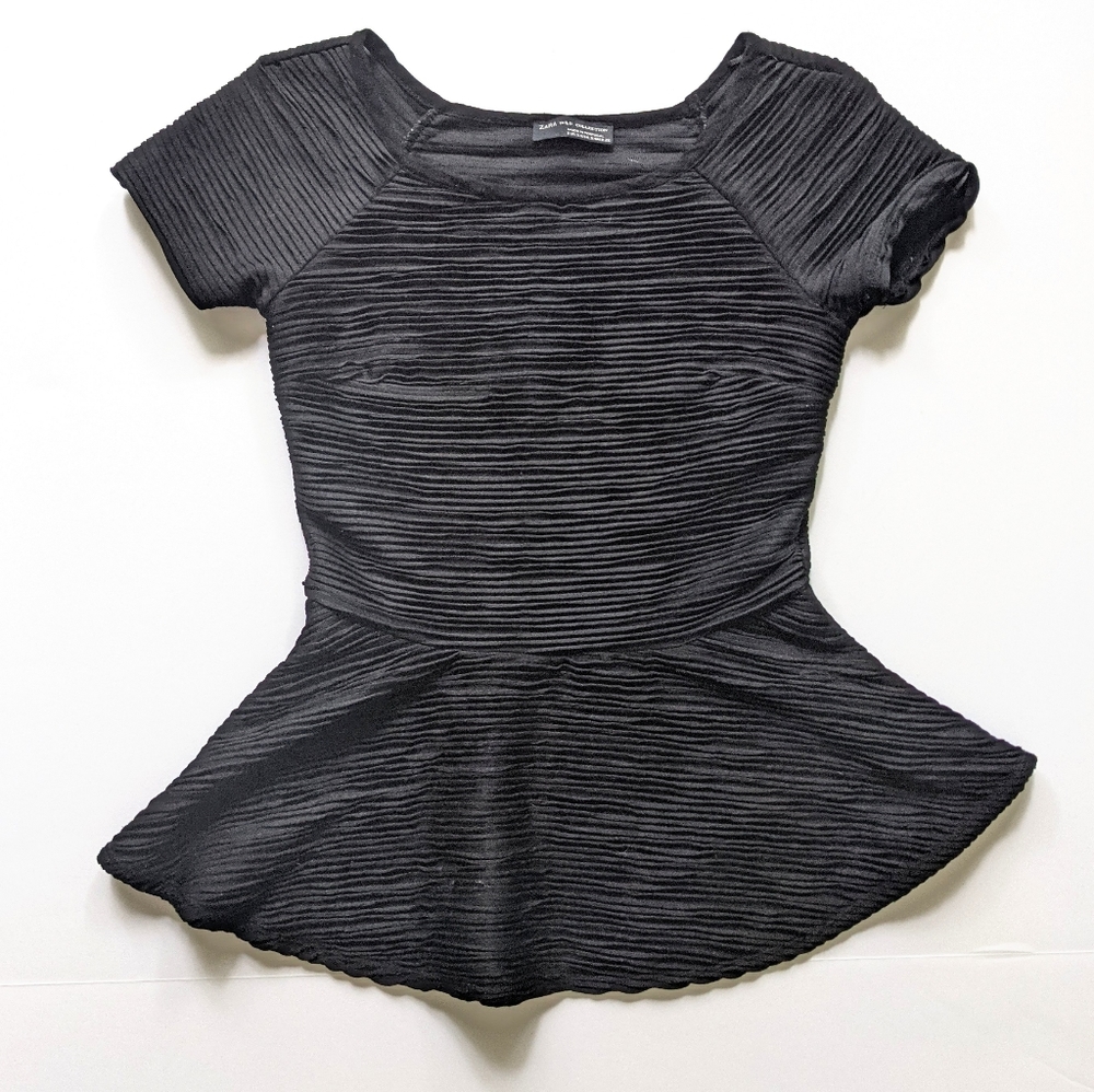 Zara W&B Collection Black Peplum Short Sleeve Top